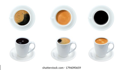 Espresso Coffee Cup Set That Many Perspectives On A White Background,isolate