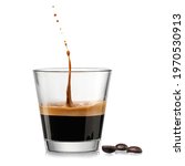 Espresso coffee glass with a drop up on white background