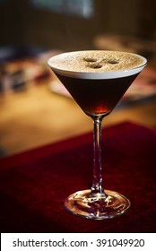 Espresso Coffee Martini Cocktail Drink In Bar At Night