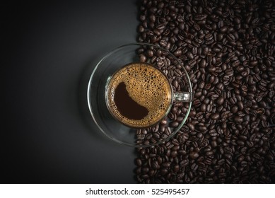 espresso in a glass on wooden table