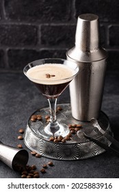 Espresso Martini Cocktails With Coffee Beans And Shaker