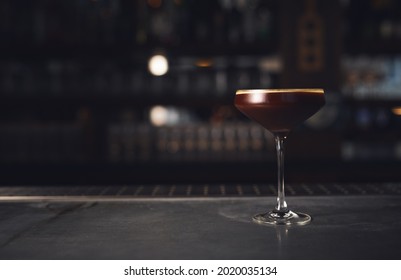 Espresso Martini On Bar In Evening 