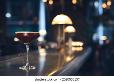 Espresso Martini On Bar In Evening 