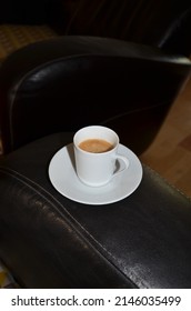 Espresso served in a white cup of coffee.