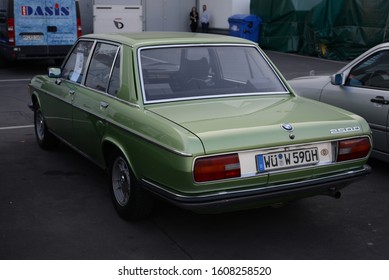 ESSEN, GERMANY - APRIL 10, 2019: BMW 2500 E3 Classic German Old Retro Vintage Luxury Executive 1970s Car Rear Back View