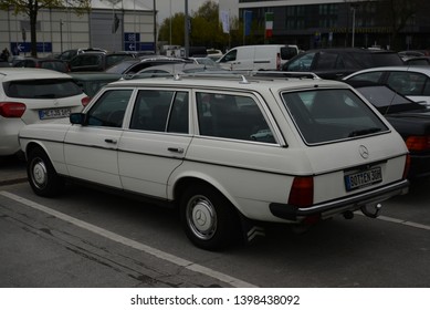 ESSEN, GERMANY - APRIL 12, 2019: Mercedes-Benz W123 Estate (station Wagon S123) Classic German Luxury Executive 1970s Car Pictured On The Street