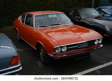 ESSEN, GERMANY - APRIL 7, 2016: Audi 100 Coupe sports fastback coupe Grand tourer class car manufactured by the German automaker Audi AG in 1970s