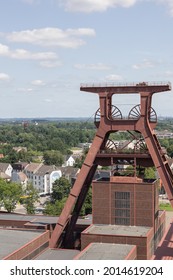 ESSEN, GERMANY - Jul 16, 2021: Essen, North Rhine-Westphalia, Germany - July 16, 2021: the headgear of a coal mine in the UNESCO world heritage Zeche Zollverein
