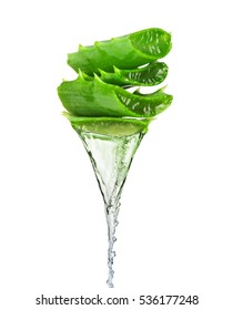 Essence flows as stream from aloe vera plant isolated on white background.Conceptual photo.