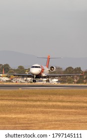 Essendon, Australia - January 2, 2020: Australian Maritime Safety Authority Bombardier Challenger 604 Aircraft Used For Maritime Patrol, Surveillance And Search Missions Landing At Essendon Airport.