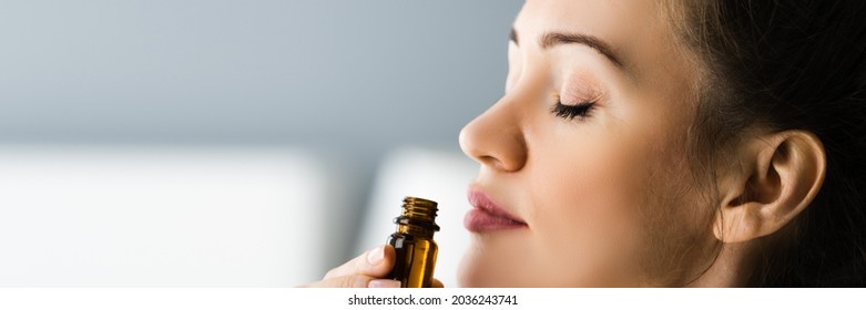 Essential Oil Aromatherapy. Nose Inhales Aroma Smell - Shutterstock ID 2036243741