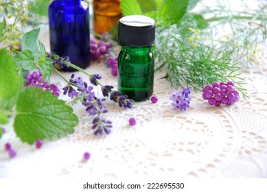 essential oils with lavender and herbs