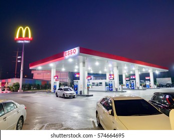 Esso Petrol Station And Mc Donald In Chacherngsao Province Thailand, Feb 6, 2017