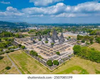 Established Aerial Shot of Candi Prambanan (Prambanan Temple), Hinduism Temple in Central Java - Powered by Shutterstock