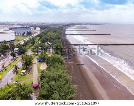 Established Aerial View of Cilacap Turtle Bay Beach, Central Java, Indonesia