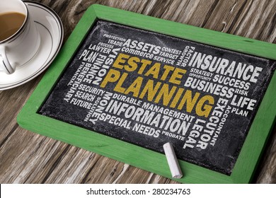 estate planning concept with related word cloud on tablet pc
