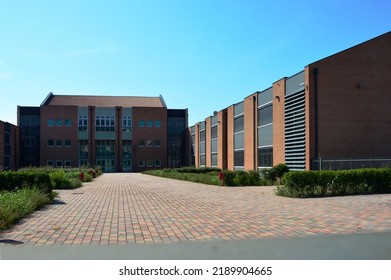 Este, Italy - Aug 14 2022: G.B.Ferrari High School, Front Side, Designed By Nicola Gennaro Architect