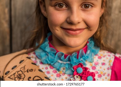 Esteio, Rio Grande Do Sul, Brazil - October 27, 2015: Cute Little Girl Wearing Traditional Dress Of Gaucho Culture In A Dance And Music Festival In A 