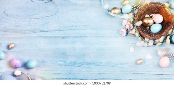 Ester Background With Colorful Easter Eggs