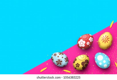 Ester Egg On Pink And Blue Background