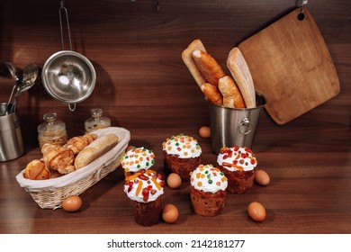 Ester Food Colorful Eggs With Ester Bread Cake On The Kitchen Table