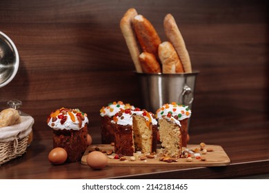 Ester Food Colorful Eggs With Ester Bread Cake On The Kitchen Table