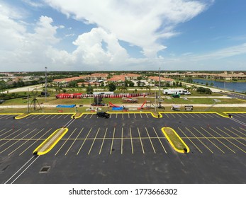 ESTERO, FL, USA - JULY 9, 2020: Aerial Photo Setup Nik Wallendas Daredevil Rally Estero FL USA