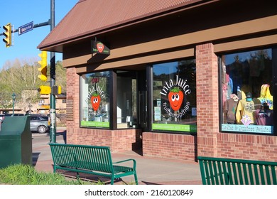 Estes Park, CO USA - May 15, 2022: Early Summer Small Mountain Town