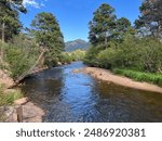 Estes Park, Colorado Landscape with Water and Mountains and Blue Sky