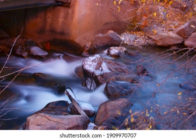 Estes Park, Colorado Stream In Winter With Snow And Ice