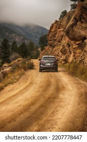 Estes Park, Colorado, USA, 9-21-2022. Car Entering Old Fall River Road In Rocky Mountain National Park.