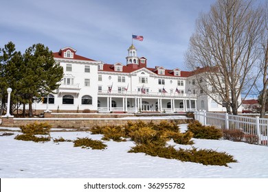 Estes Park, Colorado, USA - February 15, 2014: A Close Up Winter View Of The Famous Stanley Hotel At Estes Park, Colorado, USA. 