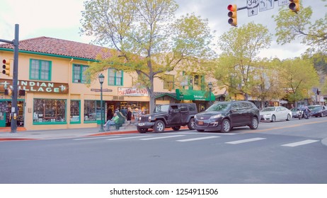 Estes Park, Colorado, USA-May 27, 2018-POV-Main Street Of Typical Small Mountain Town In America.