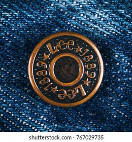 Estonia, Tallinn, Januaryr 05, 2016. Lee  Jeans Button