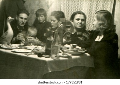 ESTONIA, VALGA -CIRCA 1950s: An Antique Photo Of Party