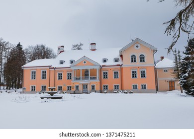 Estonian Manor House At Snowy Weather. Vihula, Estonia.