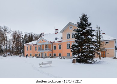 Estonian Manor House At Snowy Weather. Vihula, Estonia.