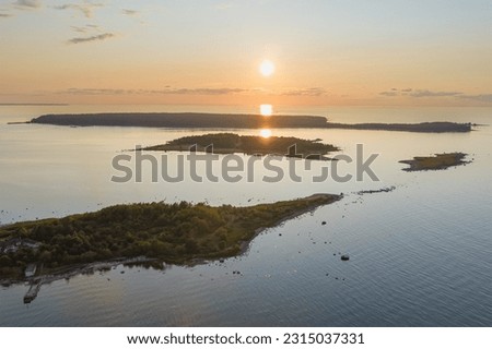 Estonian nature, Aegna island at sunset, view from above.