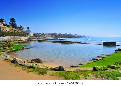 ESTORIL, PORTUGAL - MARCH 19: Natural pools in Praia do Tamariz beach on 19, 2014 in Estoril, Portugal. Estoril is a famous summer vacation location for Portuguese and foreign tourists