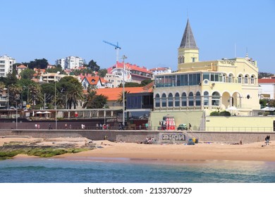 ESTORIL, PORTUGAL - MAY 21, 2018: People visit Tamariz Beach (Praia do Tamariz) in Estoril. Portugal had 12.7 million foreign visitors in 2017.