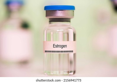 Estrogen. Estrogen Medical Liquid For Injection In A Glass Vial