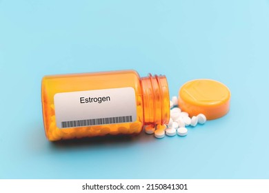 Estrogen. Estrogen Medical Pills In RX Prescription Drug Bottle