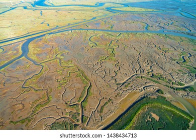 Estuary At Bair Island Marine Park In Redwood City, CA, Aerial View