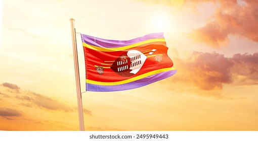 Eswatini national flag waving in sunny sky. Eswatini national flag for independence day. - Powered by Shutterstock