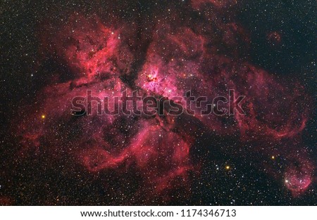 Eta Carinae Nebula in Carina constellation with Galaxy,Open Cluster,Globular Cluster, stars and space dust in the universe and Milky way taken by dedicated astrophotography camera on telescope.