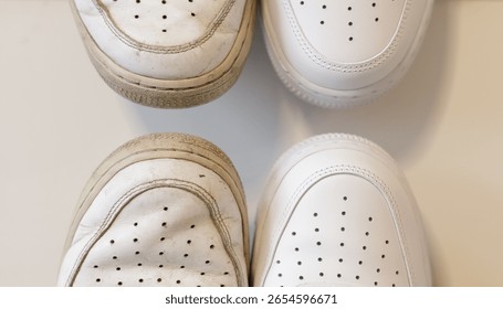 etail for comparison of the same model of sneakers after a few years of use after buying new ones