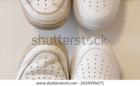 etail for comparison of the same model of sneakers after a few years of use after buying new ones