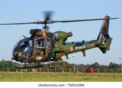 ETAIN, FRANCE - AUG 24, 2016: French Army Aerospatiale SA342M Gazelle Helicopter Taking Off.