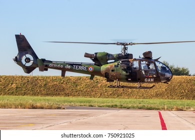 ETAIN, FRANCE - AUG 24, 2016: French Army Aerospatiale SA342M Gazelle Helicopter Taking Off.