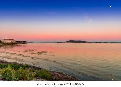 Etang De Thau At Sunset, In Bouzigues In Occitanie, France